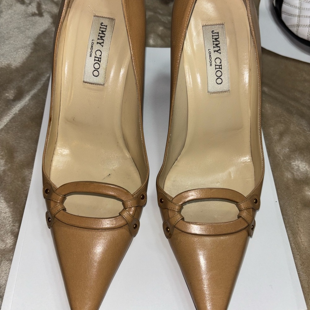 Jimmy Choo Tan Heels with Classic Pointed Toe